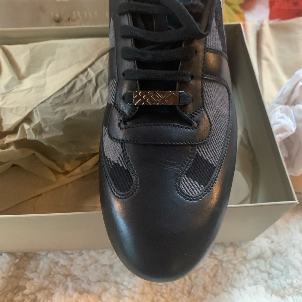 New Burberry Smoke Check Black Leather Sneakers 40